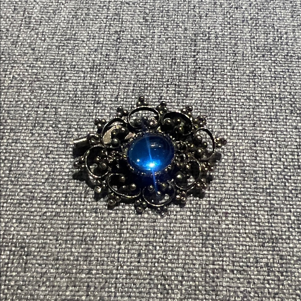 Vintage Estate Faux Pearl Blue Cabochon Brooch Pin